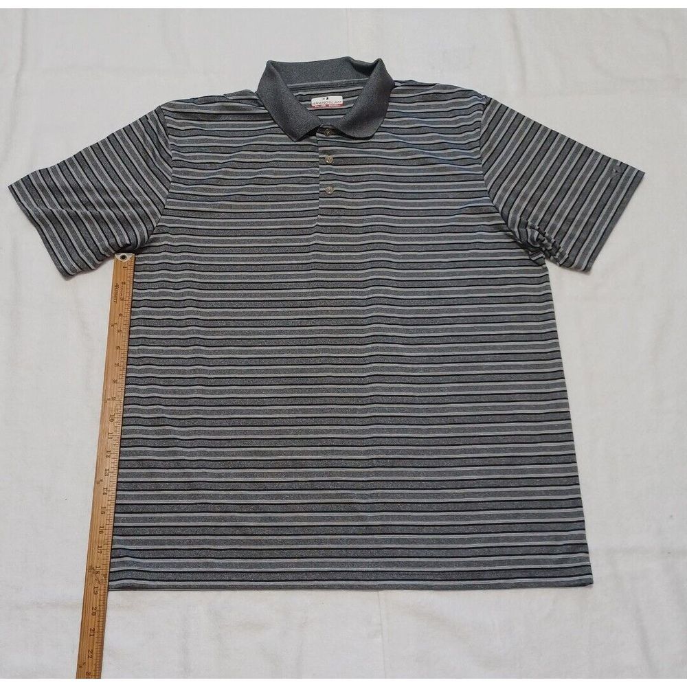 Grand Slam Mens XXL Polo Shirt Grey Black Striped Short Sleeve Golf Performance